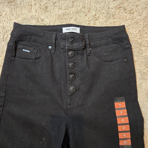 🖤New Nine West Black Stretch ButtonUp High Rise Straight Leg Cotton Blend Jeans - Picture 7 of 10